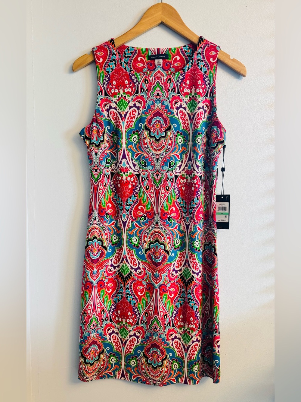 NWT Tommy Hilfiger Paisley Shift Dress 8P Petite Multicolor Dopamine Dressing